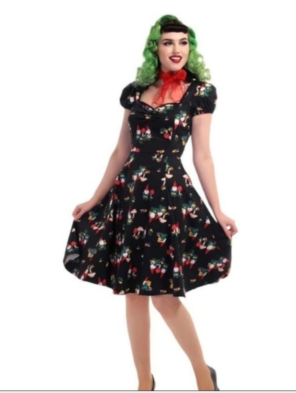 Collectif Garden Gnome Print A Line Dress Sz Small